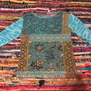 Blue & Brown 3/4th Sleeve Beaded Top